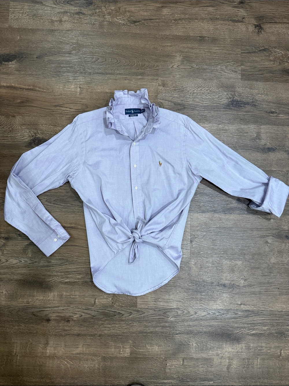 Upcycled men’s Ralph Lauren Light Lavender Striped Button-Down Shirt Size 15 1/2